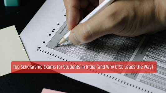 A student filling out an answer sheet with a pencil during a scholarship exam, representing top scholarship exams for students in India like CTSE.