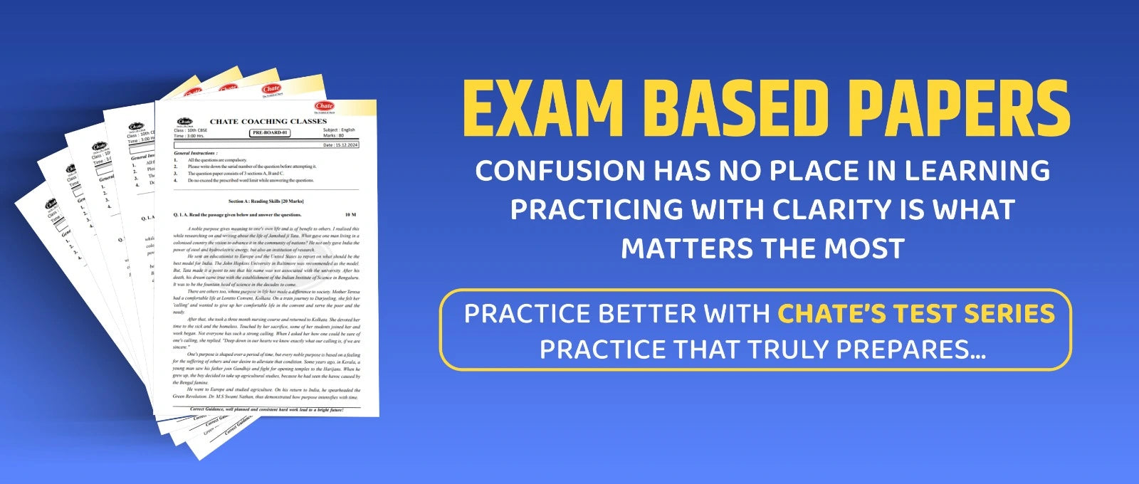Chate Coaching Classes - Exam-Based Papers, Test Series for Clear and Effective Practice, Weekly and Term Tests with Expert Feedback. Contact +917400266117 for More Information.